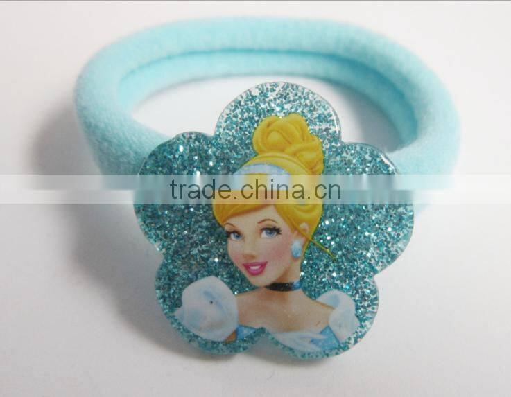 Cartoon princess hairband blue flower charm pony holder promotional items 2016 rubber band