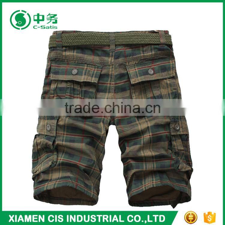 New Style Summer Casual 100% Cotton 6 Pockets Mens Baggy Plaid Cargo Shorts