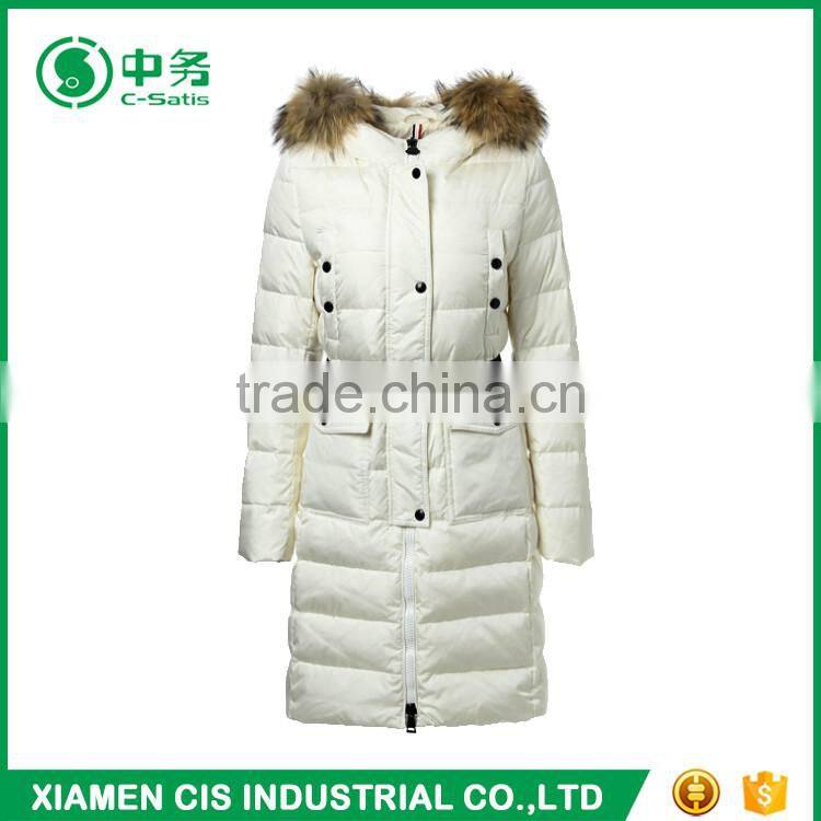 Latest Fashion Winter Korean Style White Lady Goose Down Long Coat