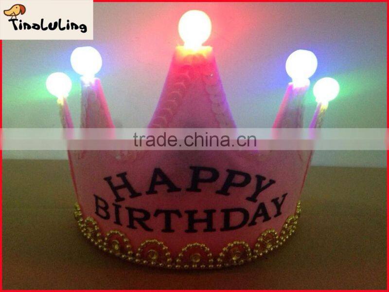 2015 pink happy birthday headwear pageant crowns hair accessory with light