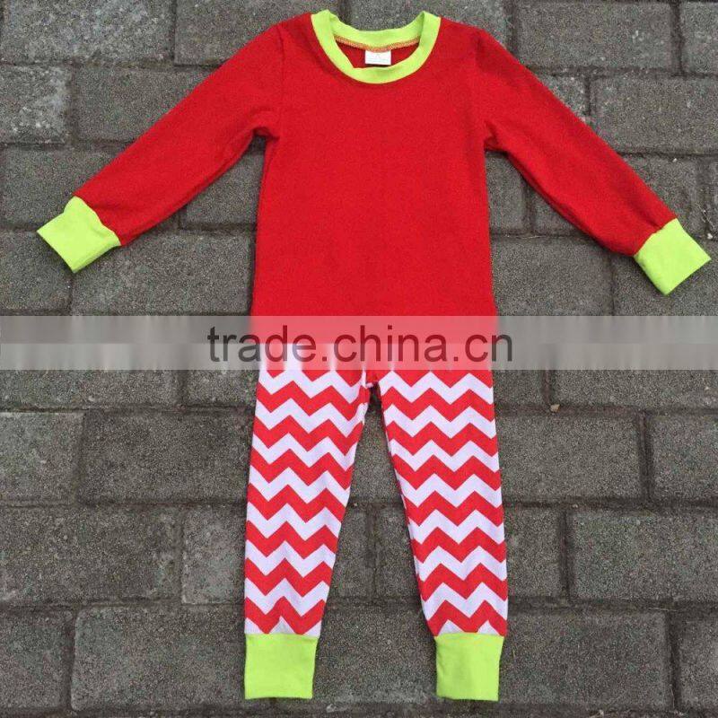 2015 Newest Wholesale China long sleeve strip Christmas Red and Green Chevron Pajamas kids
