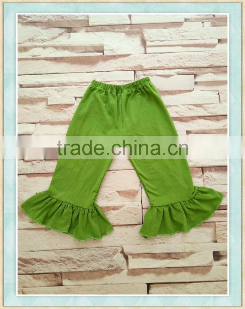 boutique ruffle capris pants big ruffle pants 100% cotton handmade green capris