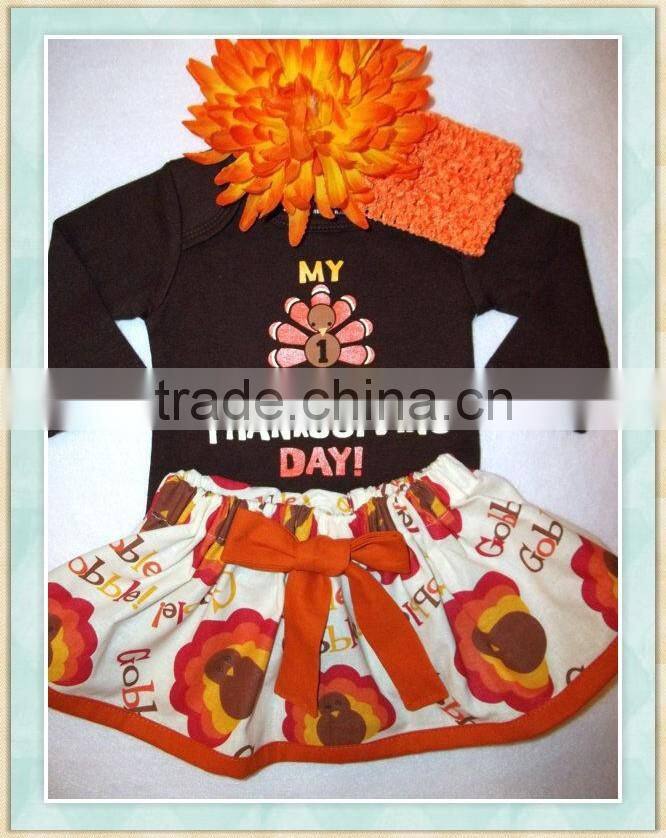Thanksgiving Day Turkey child outfit 2016 wholesale boutique fall clothing childrenTurkey top and Turkey monogram Dress sets