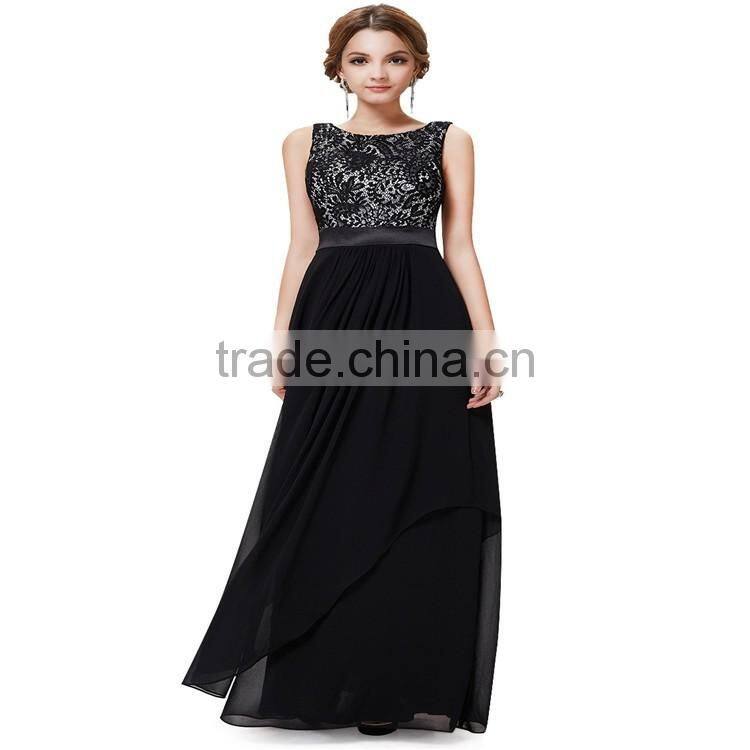 Hot wedding dress for lace jointing chiffon floor length dresses,sleeveless high waist empty back apparel OEM