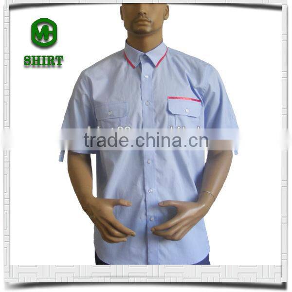 2016 Blue 100%Cotton Wholesale Mens Work Shirts Men Formal Short Sleeve Shirts With Two Chest Pockets