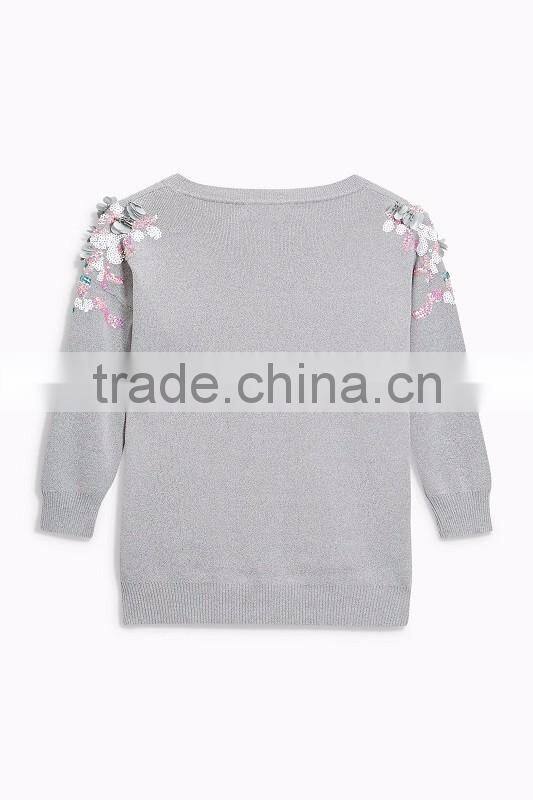 2017 Custom Girls' Knit With Beads Design Sweater Top