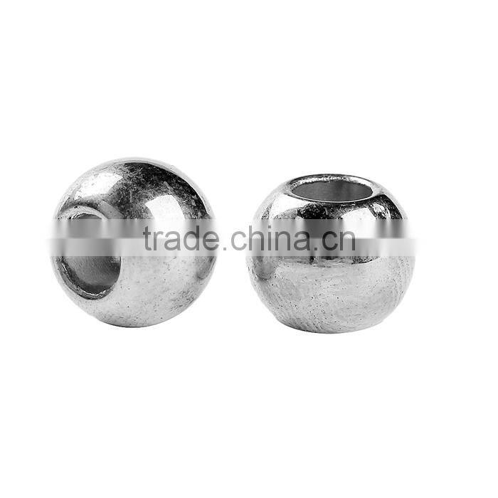 CCB Plastic European Style Large Hole Charm Beads Round Silver