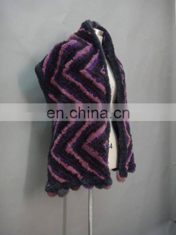 Fashion Rabbit Fur Knitted Shawl Four Colors Mixed - Hand Knitted (Style: #B186-B)