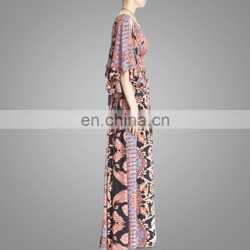 V neck african printed chiffon maxi dress 2016 new style women plus size dresses
