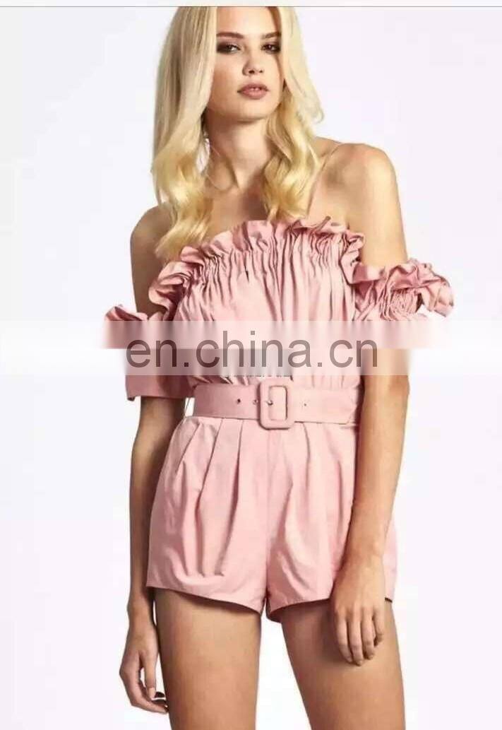 2016 new summer fashion one piece elastic off-shoulder playsuit with belt, women jumpsuit