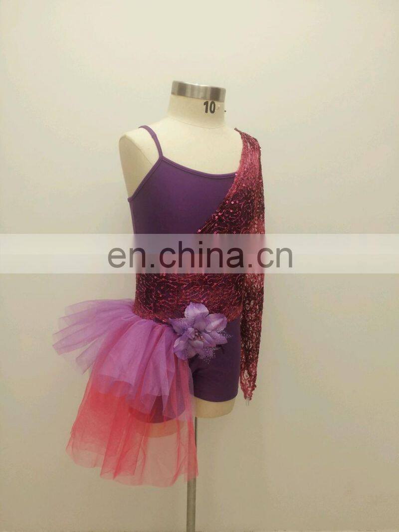 Competition New designed chic shiny children jazz dance costume set with flower accessory ET-030#
