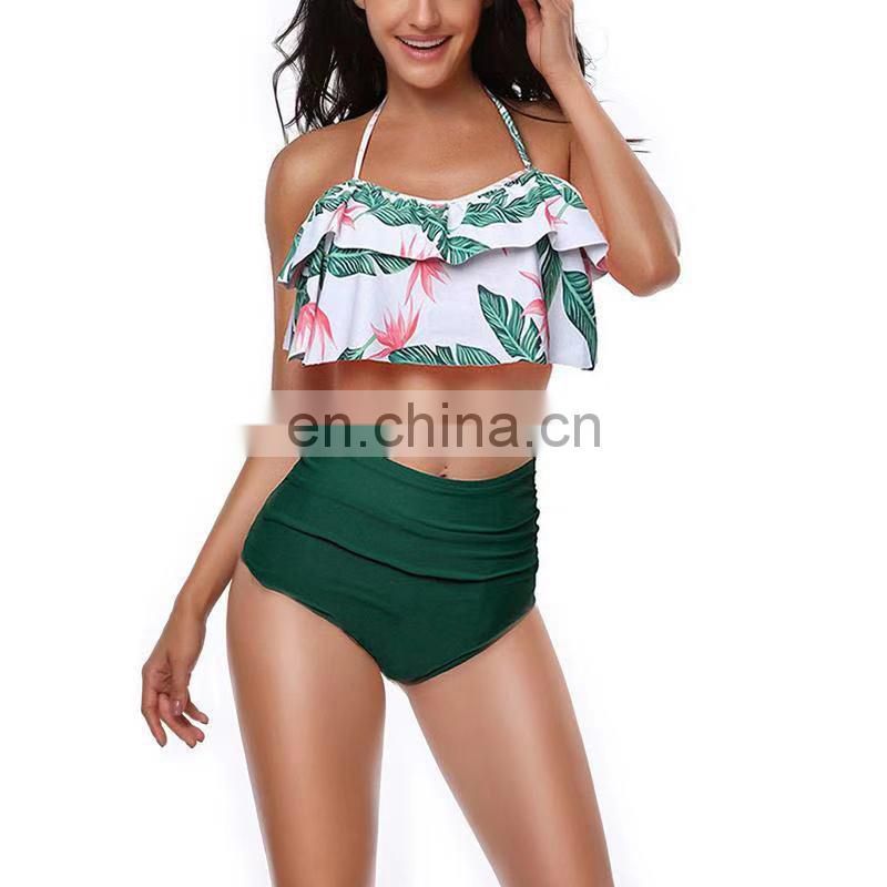 2019 New Sexy Women Bikini Set Mujer Ruffle Floral Printed Swimsuit Push Up High Waist Bikini Biquinis Brazilian Swimwear Summer