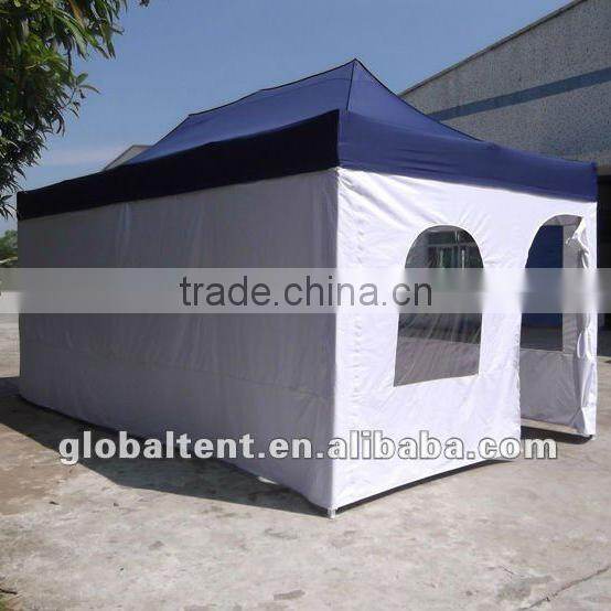 Aluminum Pop Up Tent 3x6m ( 10ft X 20 ft) with Blue & White Canopy & Valance(Unprinted), 4 full walls with windows & door