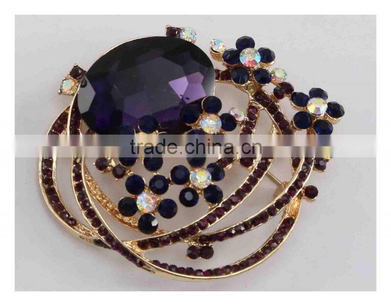 Funny fashion shiny golden brooch with stone
