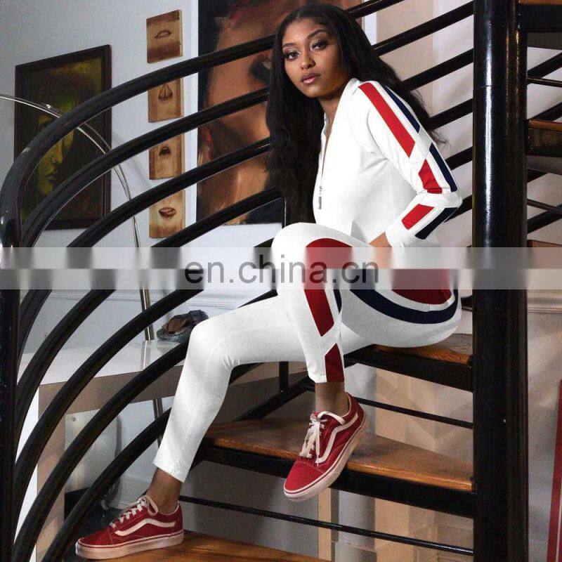 Custom Casual Sports 2-piece striped women's sports suit wholesale undershirt home jogging suit