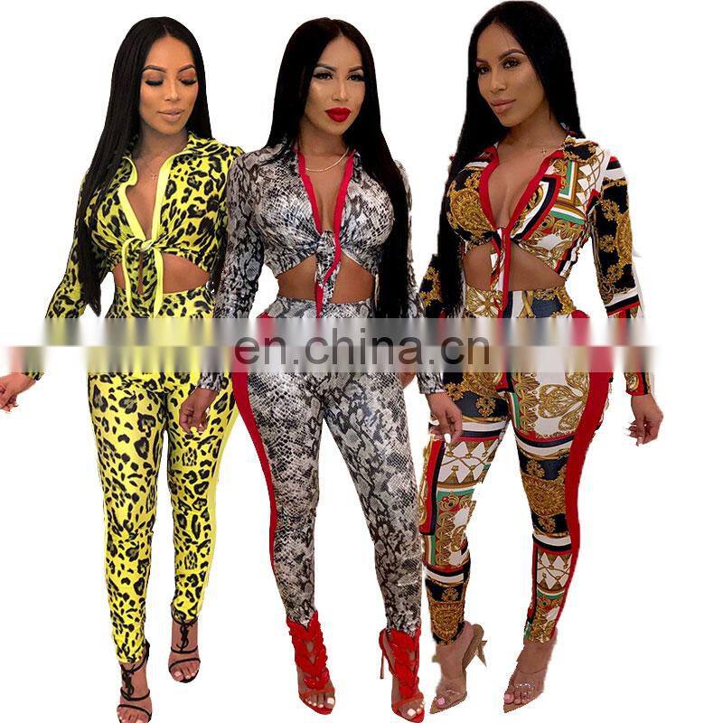 Wholesale custom women's suits Casual and comfortable Spring and Autumn Long sleeve Tie top Leggings Sexy suit