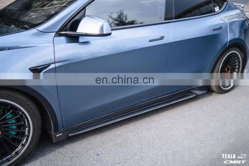 Runde Carbon Fiber Material For Tesla Model Y CMST Style Body Kit Hood Front Lip Side Skirts Rear Lip Spoiler