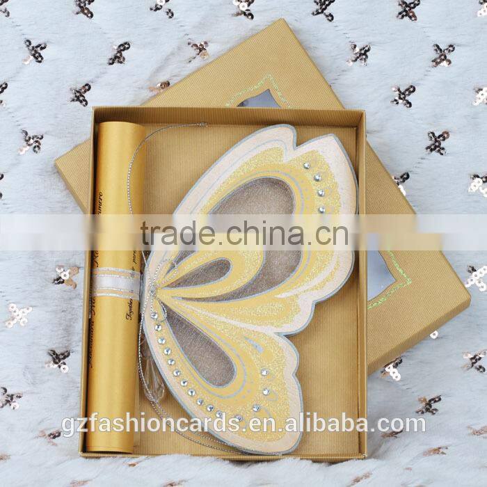 2016 New Style Fancy Gold Butterfly Scroll Wedding Invitations
