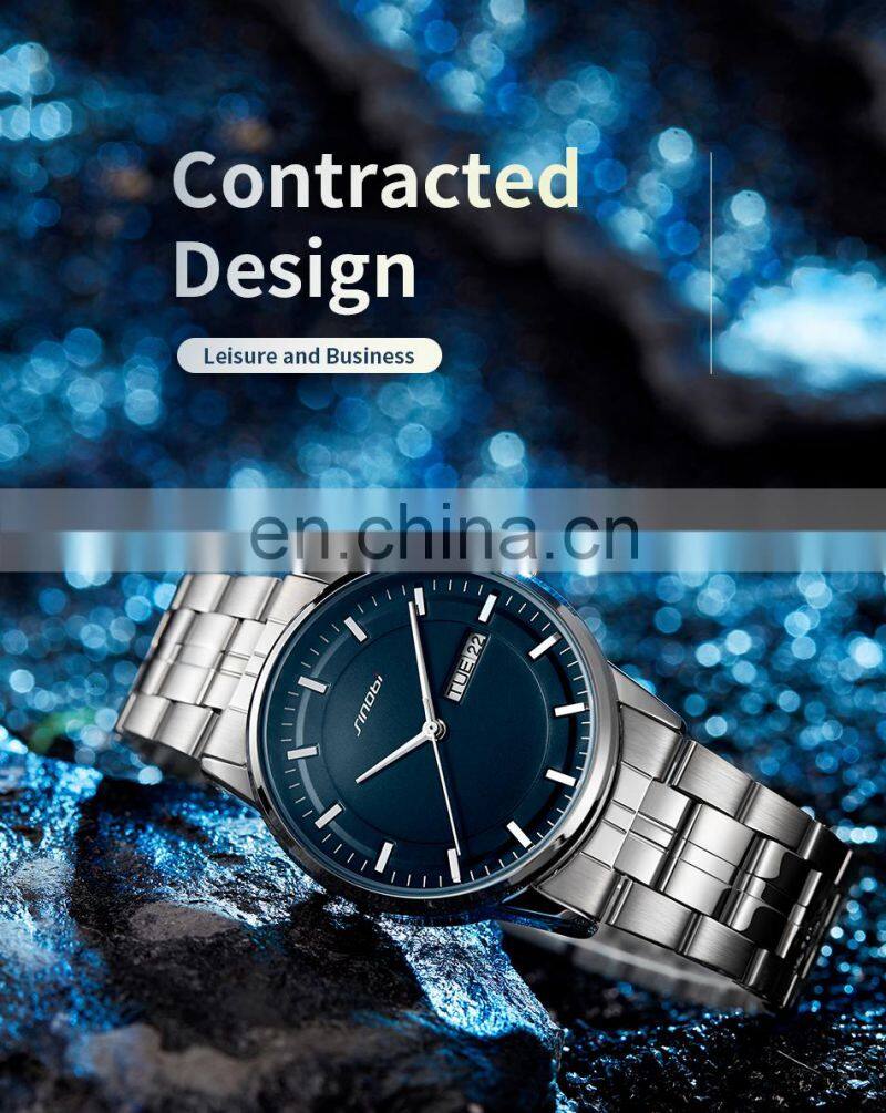 SINOBI Male Classic Black Dial Watches S9834G Dual Calendar Window Man Wrist Watches Business Man Steel Watch