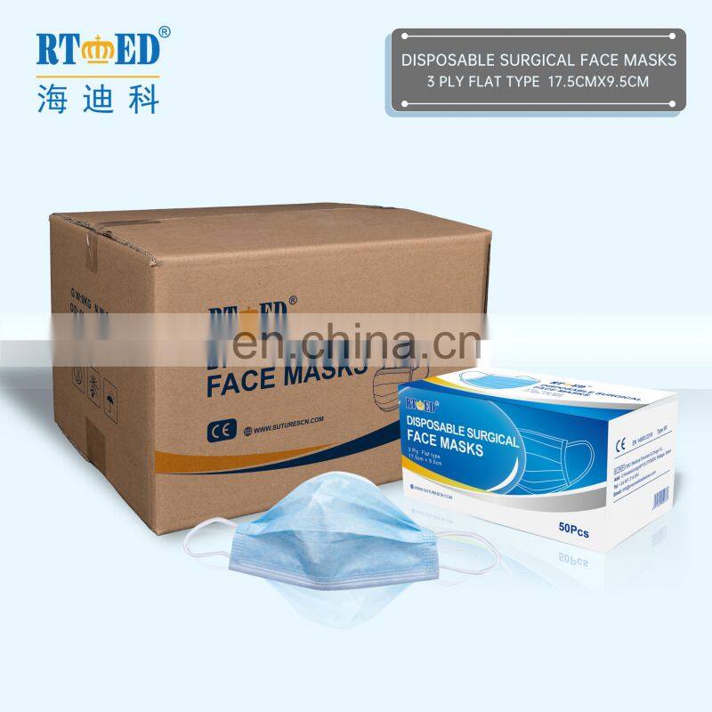 Disposable medical surgical face mask TYPE IIR 3ply earloop non-woven CE exporting white list EN14683:2019