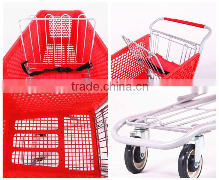 Plastic shopping cart with kids seat