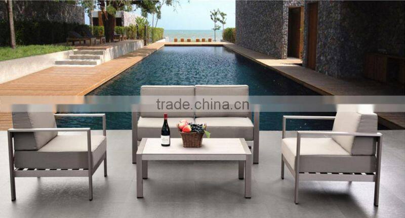 2015 Cheap hotel Outdoor simple brushed Aluminum and plastic wood Grey outdoor sofa in garden set