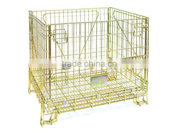 Welded stackable folding wire mesh container for warehouse