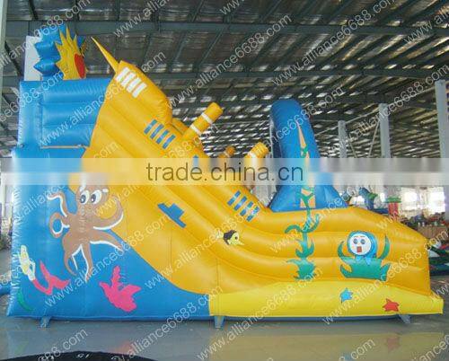 yellow and blue small 6x5m pvc inflatable water slide, customize pvc inflatable slide and pvc pool,inflatable water slide