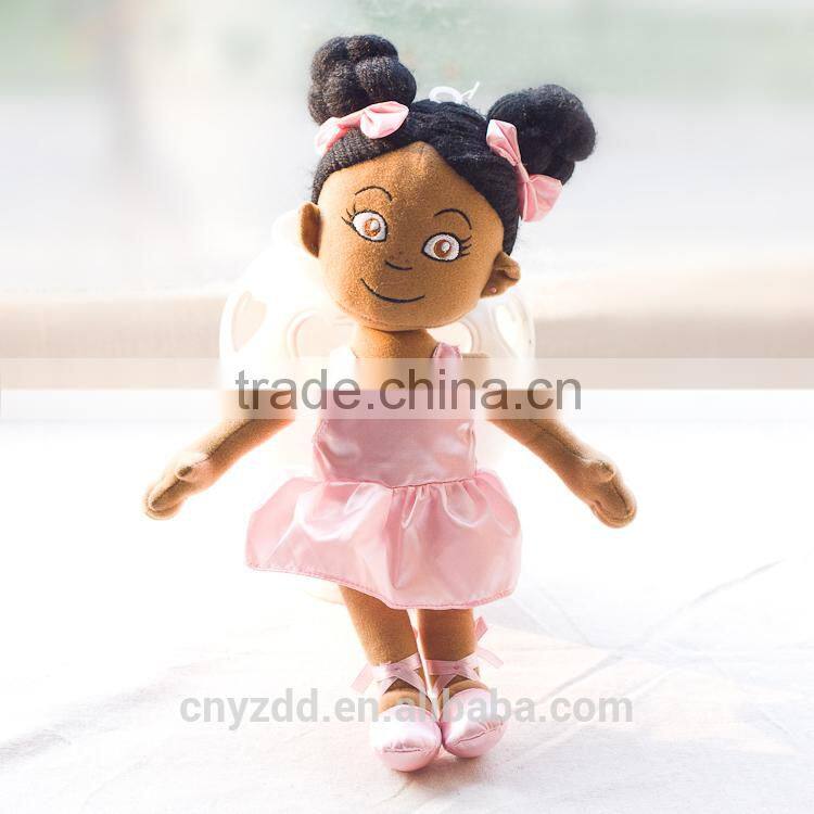 Stuffed Brwown Ballet Doll with black Hair Done in a Bun/ Pink Ballet Clothes Rag Doll