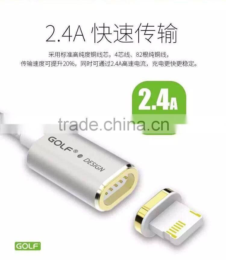 GOLF 1.2M Metal Maghetic USB2.0 Data and Charge cable for iphone 5/5s/se LED Light 2.4A Weave Cable for iphone 5/5s/se