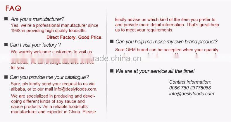 Desly hot sale premium low salt light soy sauce 150ml table bottle