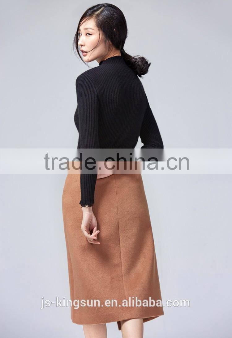 JS-11015B one slit pure color high neck latest design sweater women