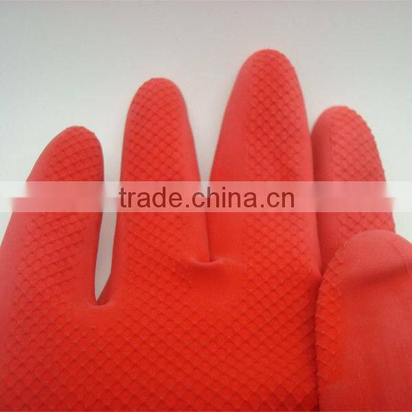 Boxi-High quality red extended paragraph inside with cotton latex cleaning gloves