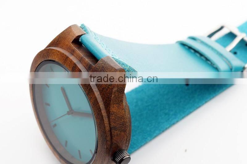 Newest ebony wood wristwatches blue causal watch genuine leather wooden fasion watches for men women best gifts with gift box