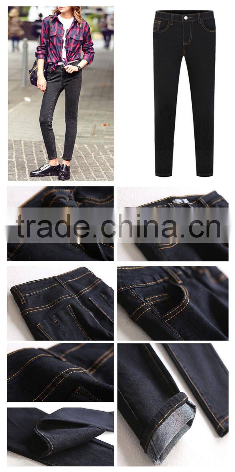 classic cotton vintage black denim jeans with skinny leg washed slim design pencil pants