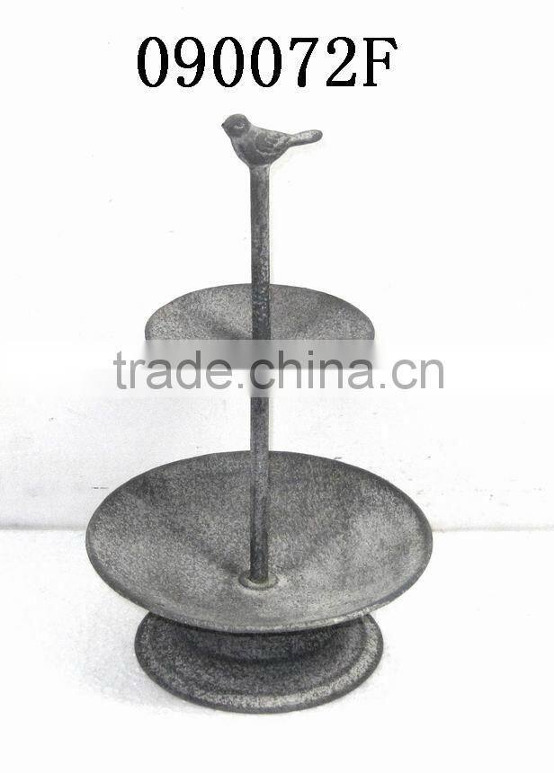 Industrial style garden decor metal stand 2 tiered birdbath