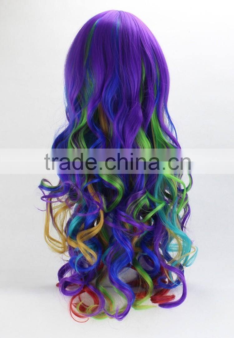 Fashion rainbow curly wig, hot selling cosplay wig