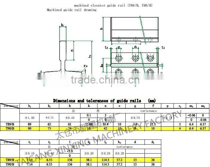 T type machined elevator guide t90
