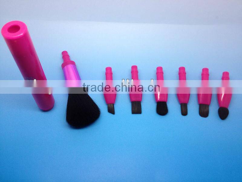 refillable 7 pieces goat hair makeup brush with portable bag