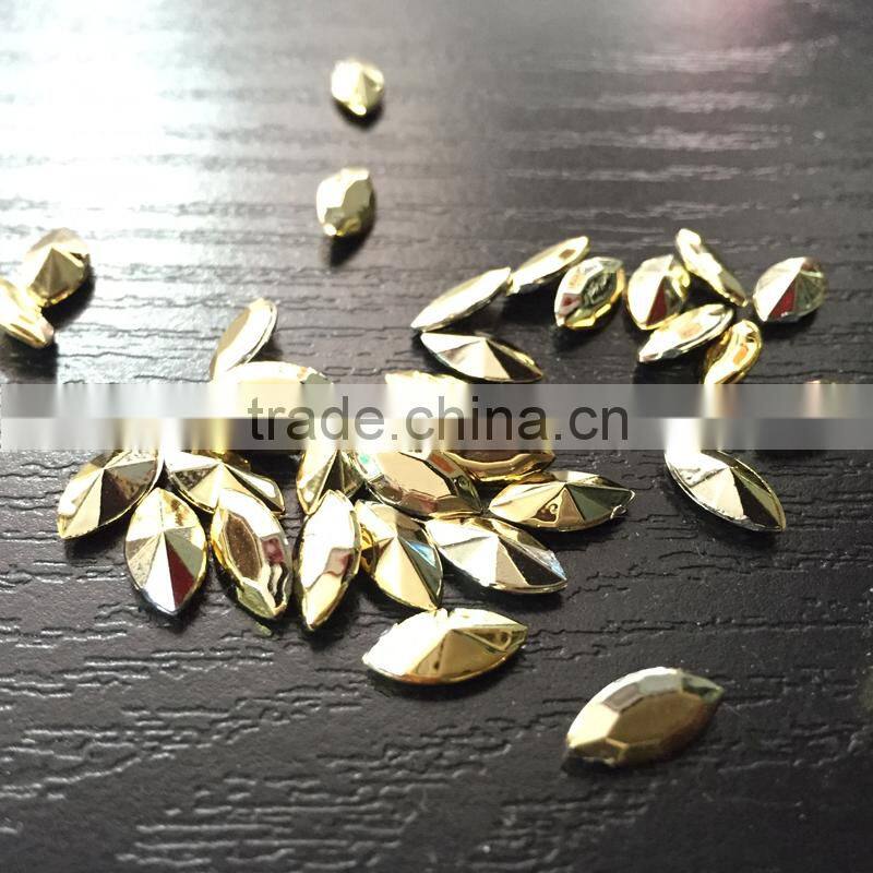 7*15mm marquise navette golden metalic point back acrylic jewels rhinestones DIY bracelets chain craft hobby supplier factory
