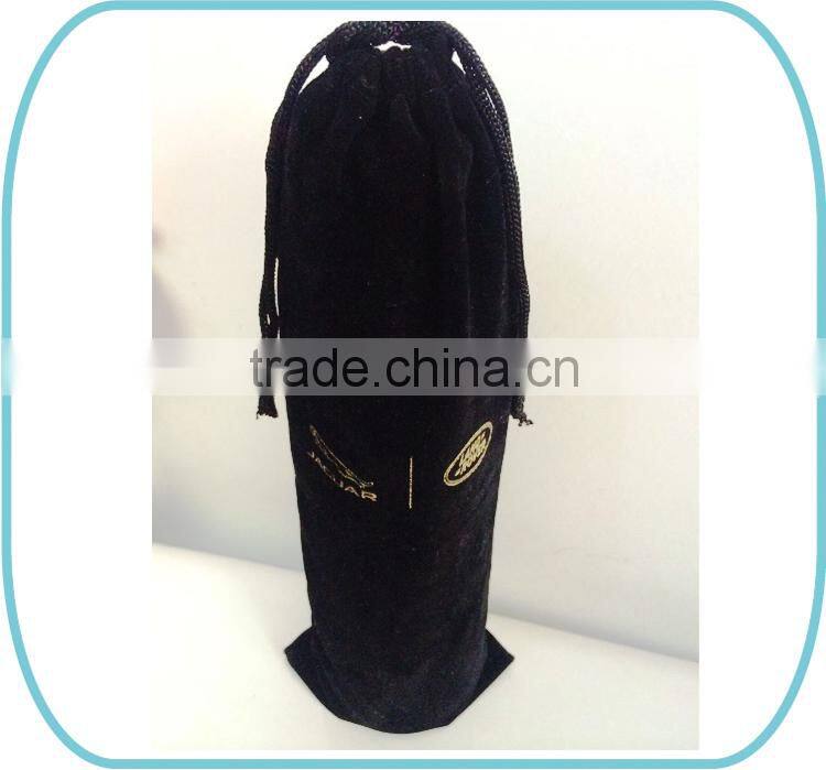 2015 gold printing drawstring velvet bag for wine bottle package