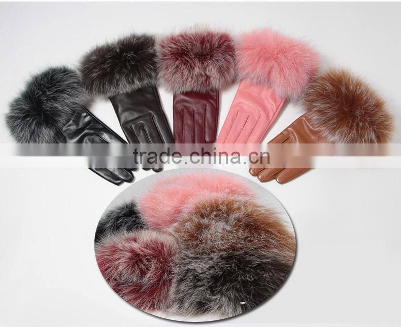 Haining Genuine Sheep Leather Winter Gloves with fox fur cuffs