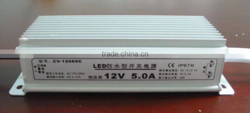 High quality 12 volts 5 amp 60 watt waterproof led power source, led strip power supply transformer