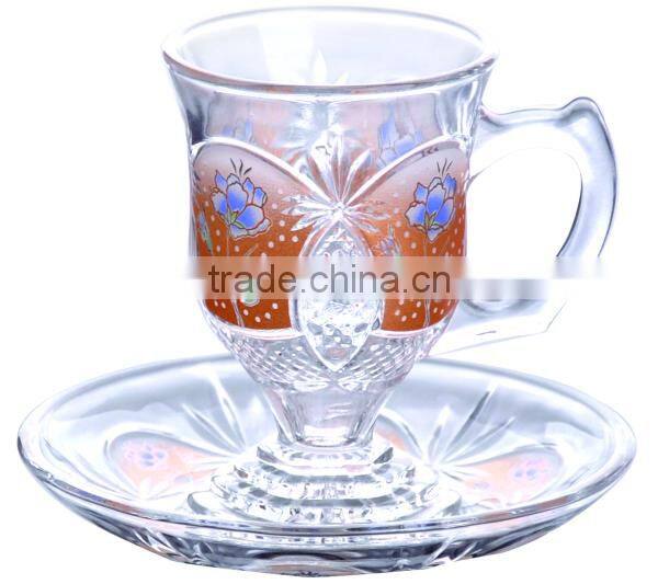 Small glass tea cup saucer set