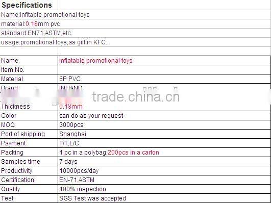 2016 hot sale EN71 promotional sport inflatable toys, pvc inflatable plastics hammer toys