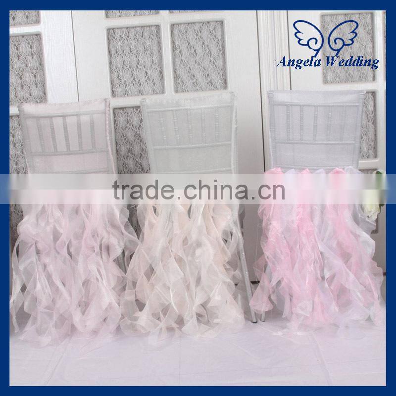 CH005AA Hot sale custom made fancy nice organza ruffled curly willow white peach pink chair covers