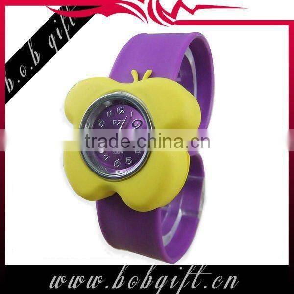2014 cute butterfly shaped silicone snap band watches for kids