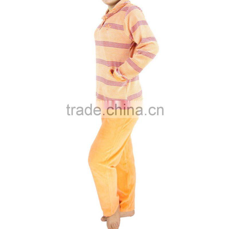 Kevince women velour pyjamas set pajama orange big stripes y/d 1000pcs up OEM factory directly