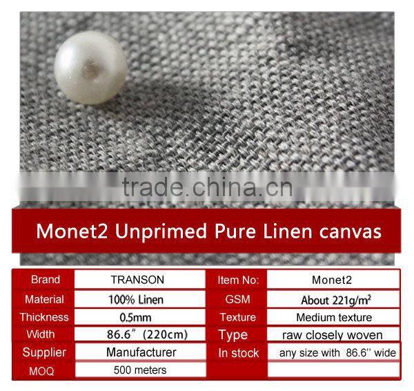 221gsm unprimed raw 100% linen canvas