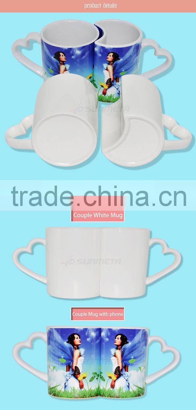 heart shape ceramic couple mug,wholesale white couple mug
